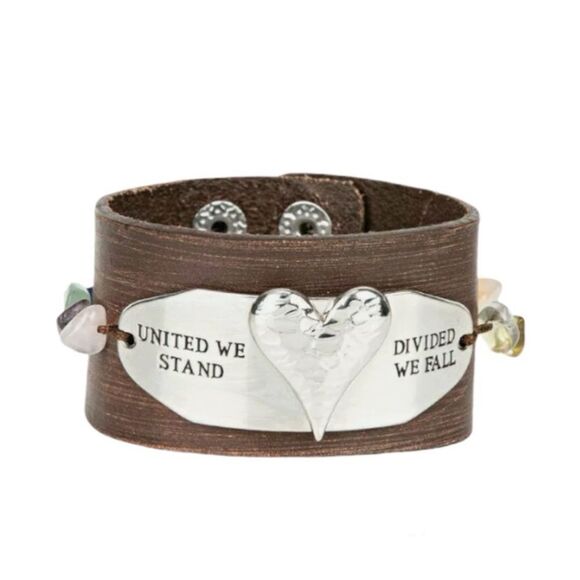 Hammered Heart & Multicolor Stone Faux Leather Wrap Bracelet Women’s OSFM - Picture 1 of 6